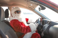 Authentic Santa Claus Driving Car, View Inside Stock Photos Authentic Santa Claus Driving Car, View Inside Stock Photos