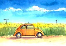 Auto, ejemplo, acuarela, cielo, campo libre illustration Auto, ejemplo, acuarela, cielo, campo libre illustration