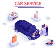 Auto-Inspektions-Service-Vektor-isometrische Fahne lizenzfreie abbildung Auto-Inspektions-Service-Vektor-isometrische Fahne lizenzfreie abbildung