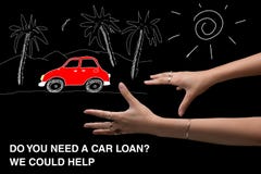 Auto Loan. A girl dreams of a red car and takes her into a car l royalty free stock images Auto Loan. A girl dreams of a red car and takes her into a car l royalty free stock images