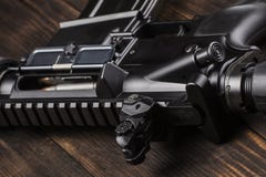 Automatic rifle on the table stock images Automatic rifle on the table stock images