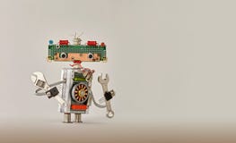 Automatyzaci mechaniczny proces pojęcie Wręcza wyrwaniu nastawczego spanner złotej rączki na beżowym gradientowym tle życzliwy ro obrazy royalty free Automatyzaci mechaniczny proces pojęcie Wręcza wyrwaniu nastawczego spanner złotej rączki na beżowym gradientowym tle życzliwy ro obrazy royalty free