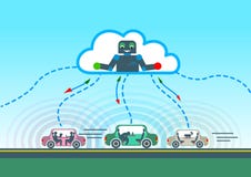 Autonomes Autofahren auf Straße und Sensoren lizenzfreie abbildung Autonomes Autofahren auf Straße und Sensoren lizenzfreie abbildung