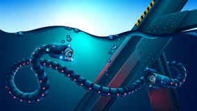Autonomous underwater robot snake surveys underwater metal constructions. Biomorphic mechanism explores ocean in autonomous mode royalty free illustration Autonomous underwater robot snake surveys underwater metal constructions. Biomorphic mechanism explores ocean in autonomous mode royalty free illustration