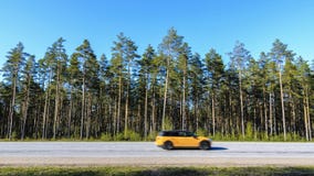 Autoritten bij hoge snelheid op de weg tegen een pijnboom bos onscherpe, onscherpe auto op de achtergrond van de lange pijnbomen, royalty-vrije stock afbeeldingen Autoritten bij hoge snelheid op de weg tegen een pijnboom bos onscherpe, onscherpe auto op de achtergrond van de lange pijnbomen, royalty-vrije stock afbeeldingen