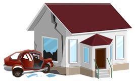 Autos haben Zusammenstoß mit großer Drehzahl auf gefrorener Datenbahn Auto stieß in Wand zu Hause zusammen Eigentum insurance lizenzfreie abbildung Autos haben Zusammenstoß mit großer Drehzahl auf gefrorener Datenbahn Auto stieß in Wand zu Hause zusammen Eigentum insurance lizenzfreie abbildung