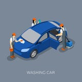 Autoservice Team Washing Car Isometric Banner illustration libre de droits Autoservice Team Washing Car Isometric Banner illustration libre de droits