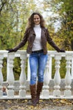 Autumn Fashion Image Of Young Woman Walking In The Park Stock Photography