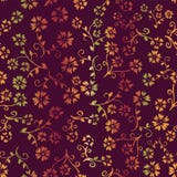 Autumn flower seamless vector pattern background. Orange yellow gradient flowers on purple. Seasonal fall floral design for stock illustration Autumn flower seamless vector pattern background. Orange yellow gradient flowers on purple. Seasonal fall floral design for stock illustration