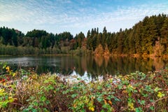 Autumn Morning with Fall Colors and Blue Skies stock photography Autumn Morning with Fall Colors and Blue Skies stock photography