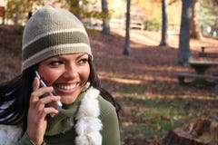 Autumn Scene Fall Woman With Cell Phone stock images Autumn Scene Fall Woman With Cell Phone stock images