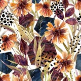 Autumn Watercolor Floral Arrangement, Seamless Pattern. Royalty Free Stock Photos Autumn Watercolor Floral Arrangement, Seamless Pattern. Royalty Free Stock Photos
