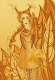 Autunno rosso giallo della ragazza nella foresta con le foglie nelle mani dell'illustrazione dei bambini illustrazione vettoriale Autunno rosso giallo della ragazza nella foresta con le foglie nelle mani dell'illustrazione dei bambini illustrazione vettoriale