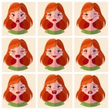 Avatars emotions. Set a woman with a variety of emotions. Female face with different expressions. stock illustration Avatars emotions. Set a woman with a variety of emotions. Female face with different expressions. stock illustration