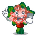 Avec le bouquet de fleur de téléphone sur la table en bois de bande dessinée illustration stock Avec le bouquet de fleur de téléphone sur la table en bois de bande dessinée illustration stock