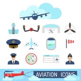 Aviation icons set airline station airport symbols departure terminal plane stewardess tourism vector illustration stock illustration Aviation icons set airline station airport symbols departure terminal plane stewardess tourism vector illustration stock illustration