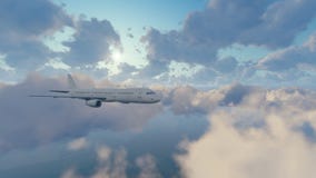 Avião do passageiro no céu ensolarado com nuvens ilustração stock Avião do passageiro no céu ensolarado com nuvens ilustração stock