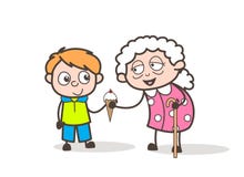 Avó dos desenhos animados com apresentação do gelado a sua ilustração do vetor do neto ilustração do vetor Avó dos desenhos animados com apresentação do gelado a sua ilustração do vetor do neto ilustração do vetor