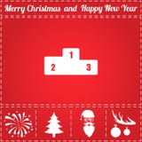Award Icon Vector. And bonus symbol for New Year - Santa Claus, Christmas Tree, Firework, Balls on deer antlers stock illustration Award Icon Vector. And bonus symbol for New Year - Santa Claus, Christmas Tree, Firework, Balls on deer antlers stock illustration