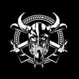 AWESOME DESIGN ANGRY VIKING WARRIOR HEAD WITH AXE BLACK AND WHITE VECTOR
