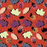 Awesome unique autumn fall foliage vector pattern with memphis geometric trendy colorful abstract. Maple leaves on hipster multico vector illustration Awesome unique autumn fall foliage vector pattern with memphis geometric trendy colorful abstract. Maple leaves on hipster multico vector illustration