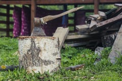 axe thrust woodpile