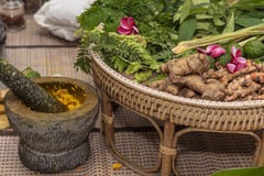 Ayurvedic medicine, the manufacture of herbal bags stock images Ayurvedic medicine, the manufacture of herbal bags stock images