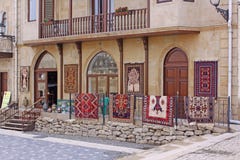 Azerbejdżan baku Veiw miasto ulicy stare miasto Dywanu sklep zdjęcie stock Azerbejdżan baku Veiw miasto ulicy stare miasto Dywanu sklep zdjęcie stock