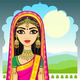 Aziatische schoonheid Animatieportret van het jonge Indische meisje in traditionele kleren Sprookjeprinses vector illustratie Aziatische schoonheid Animatieportret van het jonge Indische meisje in traditionele kleren Sprookjeprinses vector illustratie