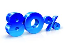 Azul lustroso 80 oitenta por cento fora, venda Isolado no fundo branco, objeto 3D ilustração royalty free Azul lustroso 80 oitenta por cento fora, venda Isolado no fundo branco, objeto 3D ilustração royalty free