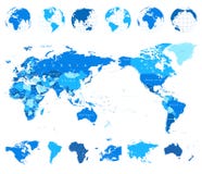 Azul y globos - Asia del mapa del mundo en el centro stock de ilustración Azul y globos - Asia del mapa del mundo en el centro stock de ilustración