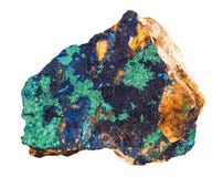 Azurite diep blauw met groene koper minerale rots dat op witte achtergrond wordt geïsoleerd royalty-vrije stock foto's Azurite diep blauw met groene koper minerale rots dat op witte achtergrond wordt geïsoleerd royalty-vrije stock foto's