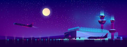 Aéroport de nuit de vecteur dans les couleurs ultra-violettes, fond illustration de vecteur Aéroport de nuit de vecteur dans les couleurs ultra-violettes, fond illustration de vecteur