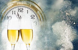 Año Nuevo en la medianoche - viejas luces del reloj y del día de fiesta Fotografía de archivo libre de regalías