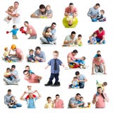 Babies And Kids Collage With Dads. Paternity And Fatherhood Con Stock Images