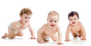 Babies Wearing Diaper Crawling On Floor Royalty Free Stock Photos