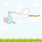 Baby Arrival Card With Stork That Brings A Cute Royalty Free Stock Photo