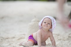 Baby Crawling At The Beach Royalty Free Stock Images
