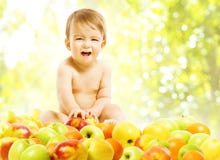 Baby Eating Fruits, Children Food Healthy Diet, Kid Boy Apples Royalty Free Stock Photos Baby Eating Fruits, Children Food Healthy Diet, Kid Boy Apples Royalty Free Stock Photos