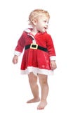 Baby Girl In A Red Christmas Fancy Dress Stock Images