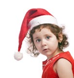 Baby Girl In A Red New Year Cap Stock Image