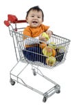 Baby In A Shopping Cart Stock Photo