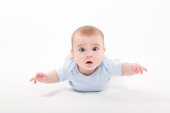 Baby In The Body Lying On His Stomach On A White Background And Stock Photography Baby In The Body Lying On His Stomach On A White Background And Stock Photography
