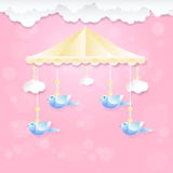 Baby mobile with bird toy and cloud on pink stock illustration Baby mobile with bird toy and cloud on pink stock illustration