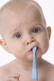Baby putzt seine Zähne stockfoto Baby putzt seine Zähne stockfoto