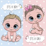 Baby Shower greeting card with babies boy and girl