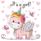 Baby Shower Greeting Card with Unicorn girl