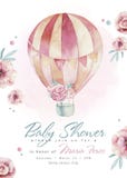 Baby shower kid balloon watercolor girl design cartoon elements. Set of baby pink birthday balloon toy dress