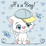 Baby showerhälsningkort med den gulliga kattungepojken royaltyfri illustrationer Baby showerhälsningkort med den gulliga kattungepojken royaltyfri illustrationer