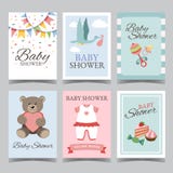 Baby showerkortuppsättning för pojken för det dess partiet för lycklig födelsedag för flicka en dess pojke en vektor för affisch vektor illustrationer Baby showerkortuppsättning för pojken för det dess partiet för lycklig födelsedag för flicka en dess pojke en vektor för affisch vektor illustrationer